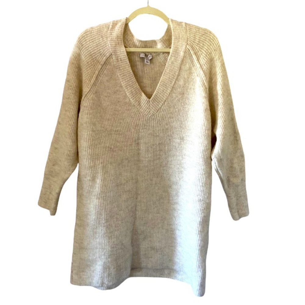 Topshop Beautiful Soft Sweater Dress V Neck Cream/Gray color Raglan Sleeves S… - Picture 5 of 10
